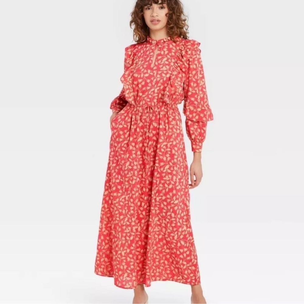 NWT Who What Wear Balloon Long Sleeve  Floral Maxi Dress Size Medium